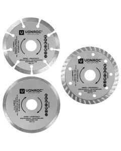 VONROC | Diamond cutting discs 115mm 1xSegmented 1xContinuous 1xTurbo | AG803AA