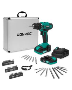 Cordless drill 20V - 2x2.0Ah - with 46 acc in storage case