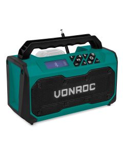 VONROC Accu bouwradio 20V - FM, bluetooth & USB - Bass-reflex poort speakers - Excl. accu en snellader