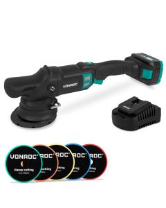 Dual action polisher 20V 125mm - With 4Ah battery, charger and 5 beveled edge pad
