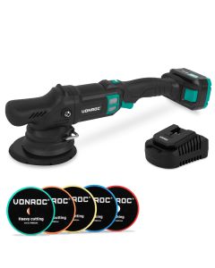 Dual action polisher 20V 150mm - With 4Ah battery, charger and 5 beveled edge pads