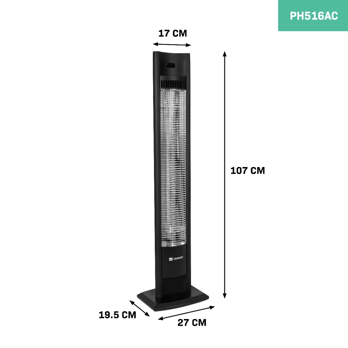 VONROC PH516AC Riscaldatore a colonna a infrarossi 2000W da esterno